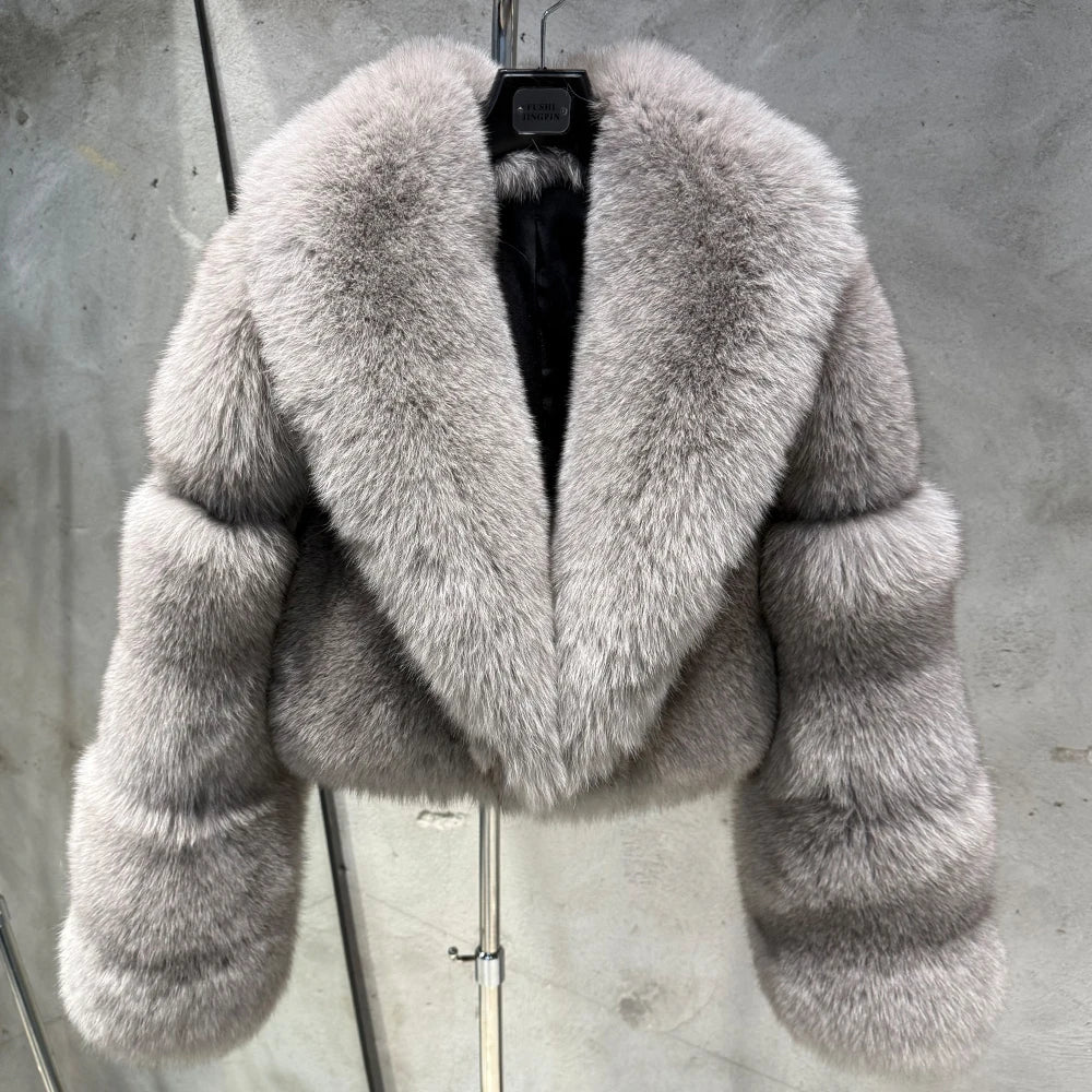 # Golden Fox Fur Jacket Lady Real Fox Fur Coat Short Female Long Sleeve Natural Fur Cloth with Collar