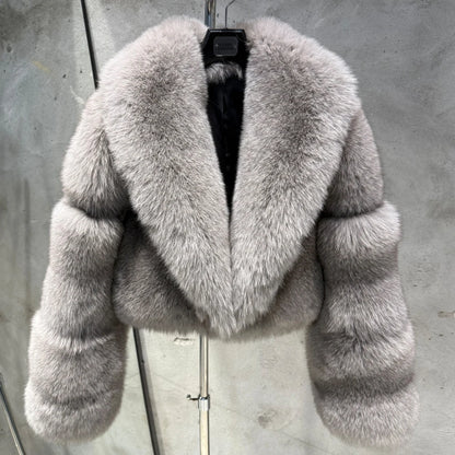 # Golden Fox Fur Jacket Lady Real Fox Fur Coat Short Female Long Sleeve Natural Fur Cloth with Collar