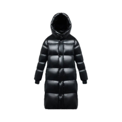 Nuovo stile di piumino invernale per uomo e donna, giacca casual ampia nera per coppie, parka con cappuccio a maniche extra lunghe e spessa