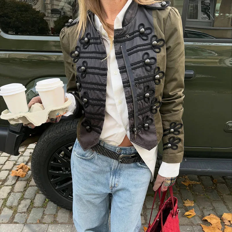 Street Retro Bomber Jackets Women Standneck 3D Knitted Patchwork Long Sleeves Zipper Coats Female 2026 Spring New Chic Outwears