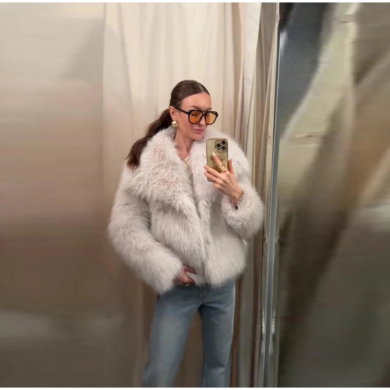 Fashion Fur Women's Jackets Long Sleeve Turn-down Collar Loose  Female Coats 2025 Winter Thicken Warm Luxurious  Femlae Outwears