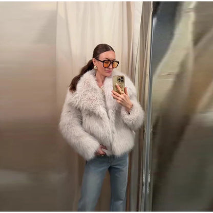 Fashion Fur Women's Jackets Long Sleeve Turn-down Collar Loose  Female Coats 2025 Winter Thicken Warm Luxurious  Femlae Outwears