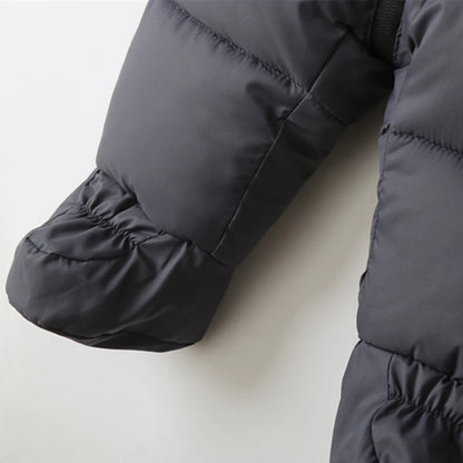 Tutina invernale per neonati, abbigliamento per neonati imbottito, tutina calda in velluto con guanti e cappuccio, tuta da neve per neonati.