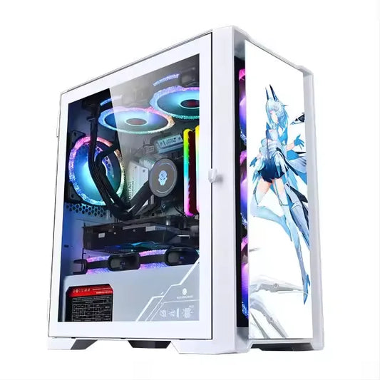 PC da gaming AOTESIER con CPU Core i7, 16 GB di RAM, SSD HD4600 da 256 GB, formato ATX/ITX/M-ATX, pannello laterale a vista completa e frontale in vetro temperato.