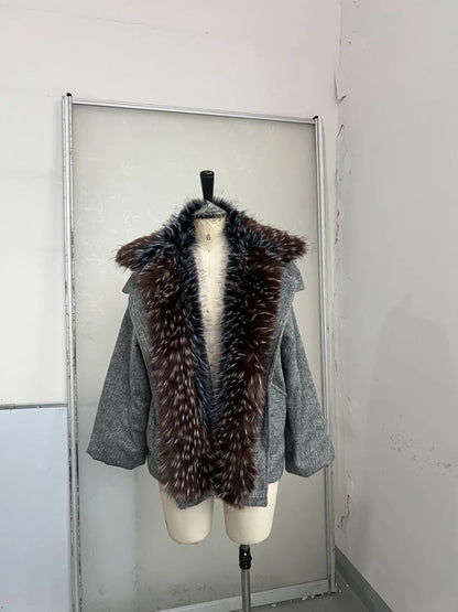 Oversized Winter Women's Coat Wide Faux Fur Collar Hooded Jacket Loose Single Breasted Outwears 2025 New Trendy Warm Lady Coats