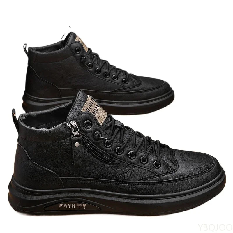 Nuove scarpe alte da uomo, scarpe casual comode in pelle con lacci, scarpe da skate alla moda, stivali da uomo impermeabili e di tendenza, Zapatos Homme