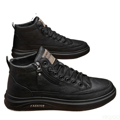 Nuove scarpe alte da uomo, scarpe casual comode in pelle con lacci, scarpe da skate alla moda, stivali da uomo impermeabili e di tendenza, Zapatos Homme
