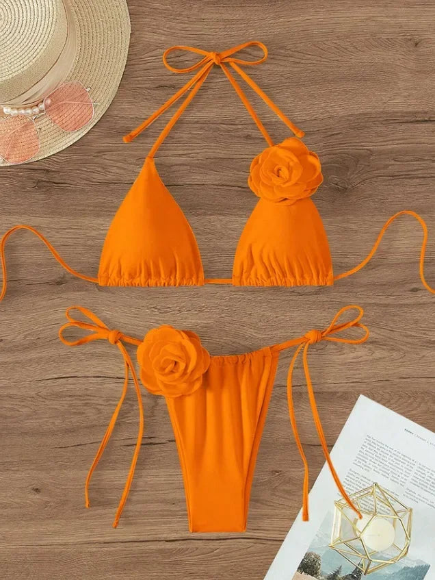 Set bikini sexy da donna, costume da bagno 2024, nero e bianco, stampa floreale 3D, micro bikini, costume da bagno brasiliano con ritagli, perizoma.