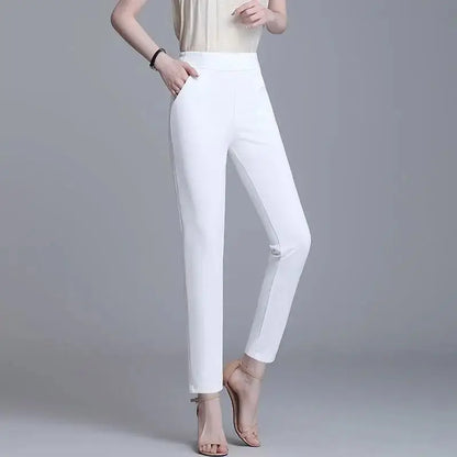 Pantaloni casual da donna a gamba dritta, vestibilità comoda ed elasticizzata, colore versatile, pantaloni da donna elasticizzati a metà polpaccio.
