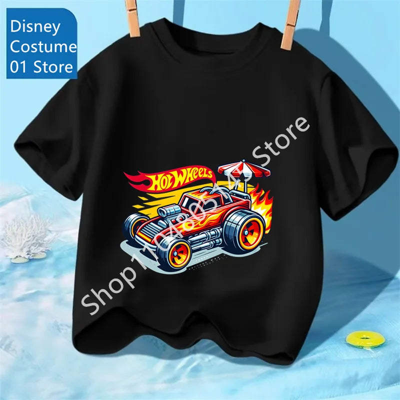 Maglietta per ragazzi, abbigliamento per bambini, magliette con stampa di auto Hot Wheels Race, top grafici, maglietta gialla per bambini, taglie da 8 a 12 anni.