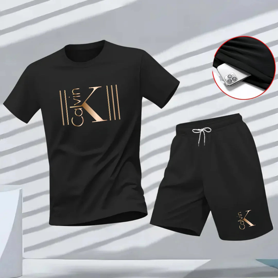 Nuovo completo sportivo estivo da uomo, composto da t-shirt a maniche corte e pantaloncini, traspirante e ad asciugatura rapida, ideale per il tempo libero.