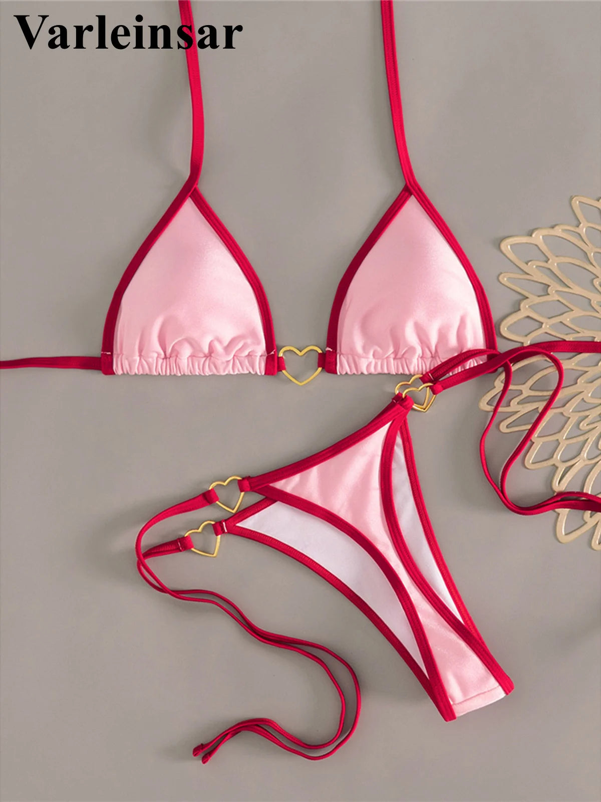 XS - L Halter Mini Micro Thong Bikini Women Swimwear Female Swimsuit Two-pieces Bikini set Padded Bather Bathing Suit Swim V7595