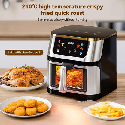 Friggitrice ad aria elettrica ad alta capacità visibile in acciaio inossidabile da 8 litri, forno ad aria multifunzione, touch screen a LED, alta temperatura a 210 °