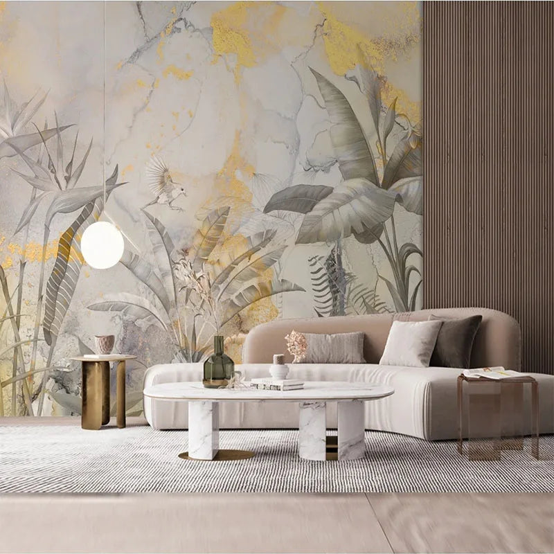 Custom 3D Mural Wallpaper Retro Abstract House Silent Wind Hand-Painted Tropical Rainforest Plant Foliage Background Wall Mural
