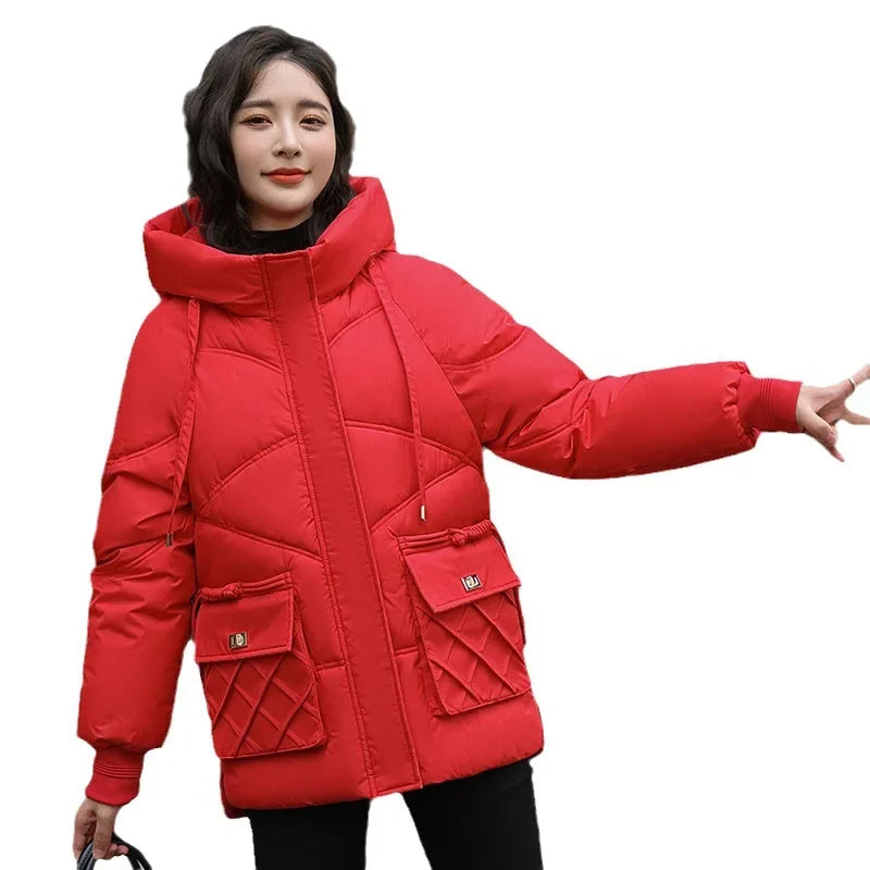 Korean Loose Cotton Jacket Casual Hooded Basic Coat Women Outwear Women Winter Parkas Coat 2025 Winter Warm Thicken Cotton Coat