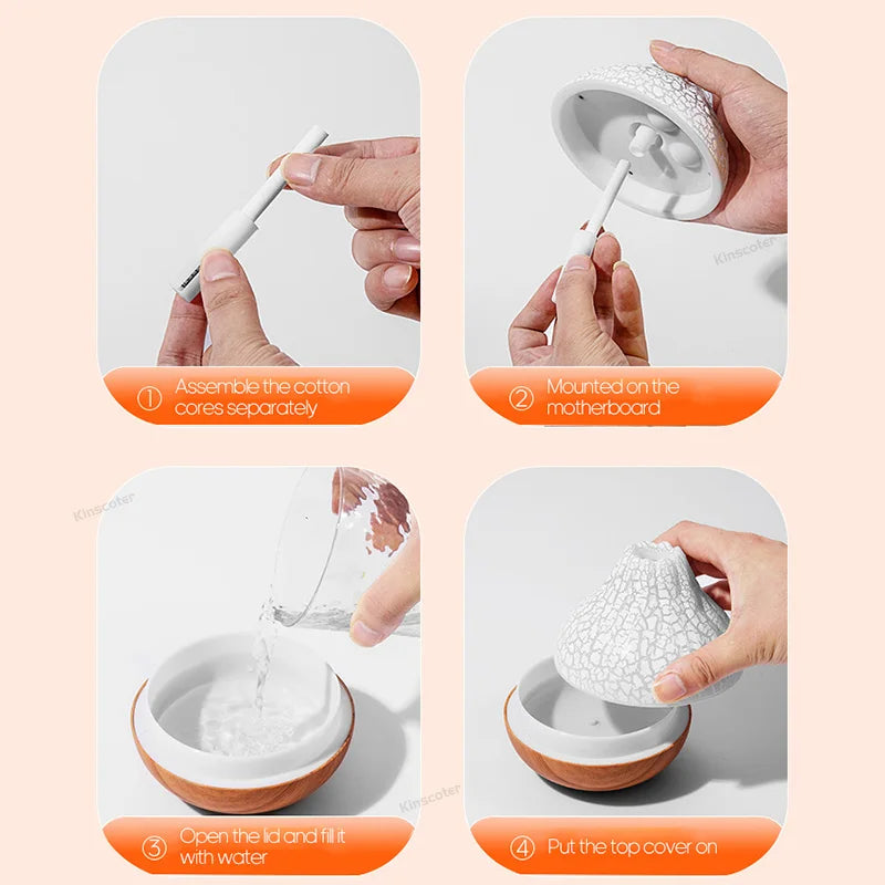 Umidificatore d'aria Volcano da 300 ml, da tavolo, con USB, diffusore di vapore acqueo, purificatore d'aria, nebulizzatore e luce notturna colorata.