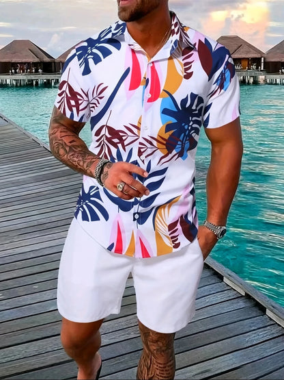 Completo uomo 2024 con stampa patchwork, risvolto, maniche corte, camicia casual, pantaloncini da spiaggia, abbigliamento streetwear estivo, vacanze, completo hawaiano, taglie S-5XL.
