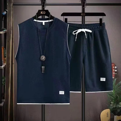 Completo estivo 2024 da uomo, ampio, a maniche corte, casual, con canotta e pantaloncini sportivi, traspirante, ideale per la strada e la gioventù.