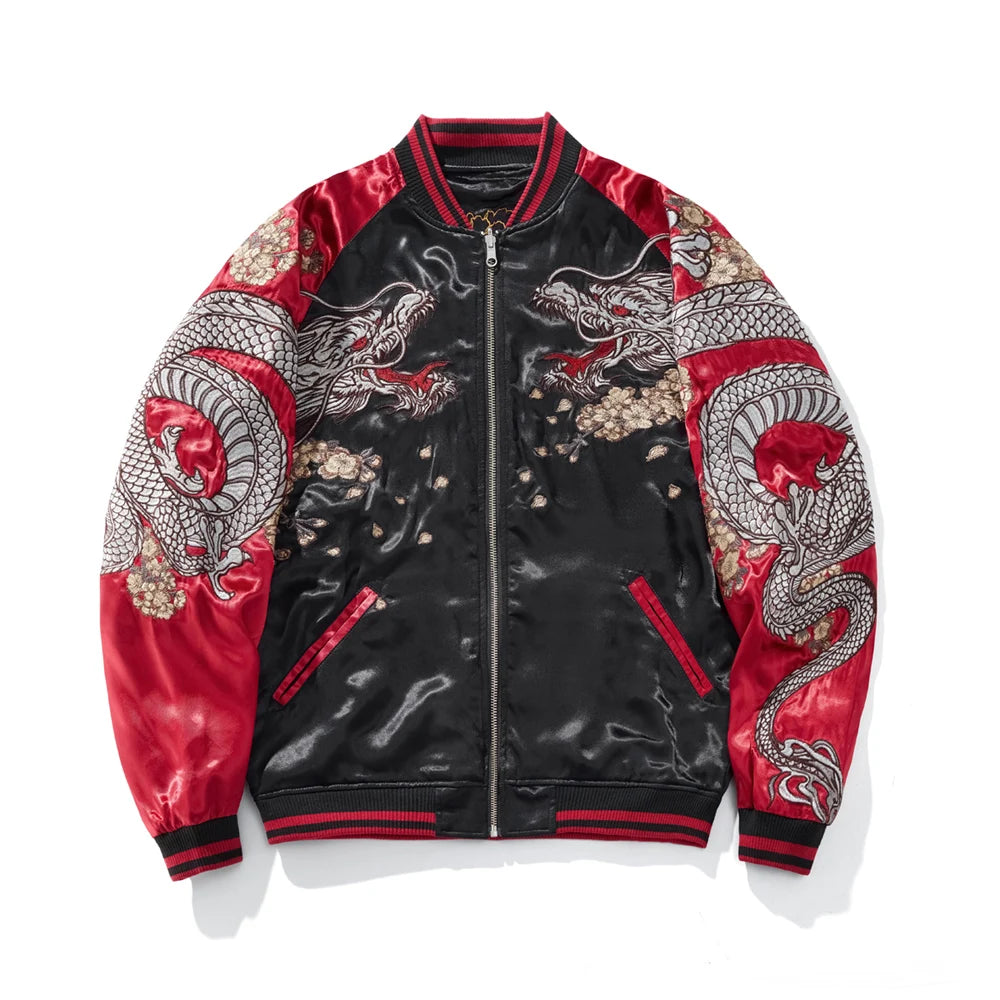 Giacca da baseball con ricamo drago cinese, giacca da motociclista da uomo, abbigliamento hip hop streetwear harajuku, autunno