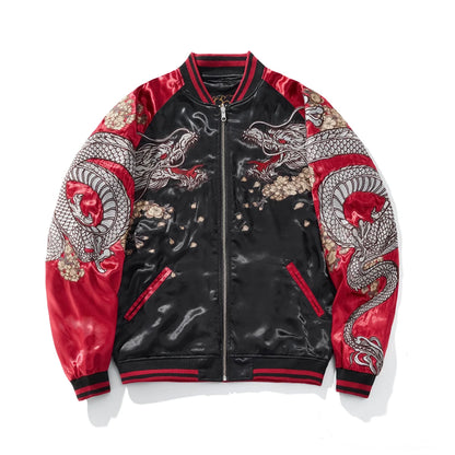 Giacca da baseball con ricamo drago cinese, giacca da motociclista da uomo, abbigliamento hip hop streetwear harajuku, autunno