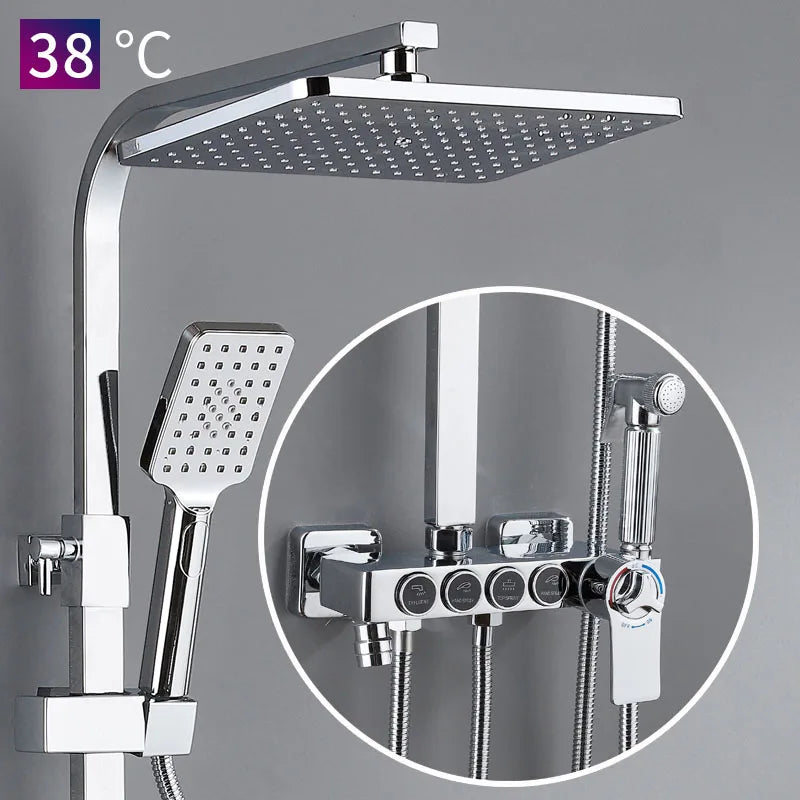 Piano Digital Display Thermostatic Bathroom Shower Set Hot Cold Brass Bathroom Faucets Accessories Digital Piano Shower System
