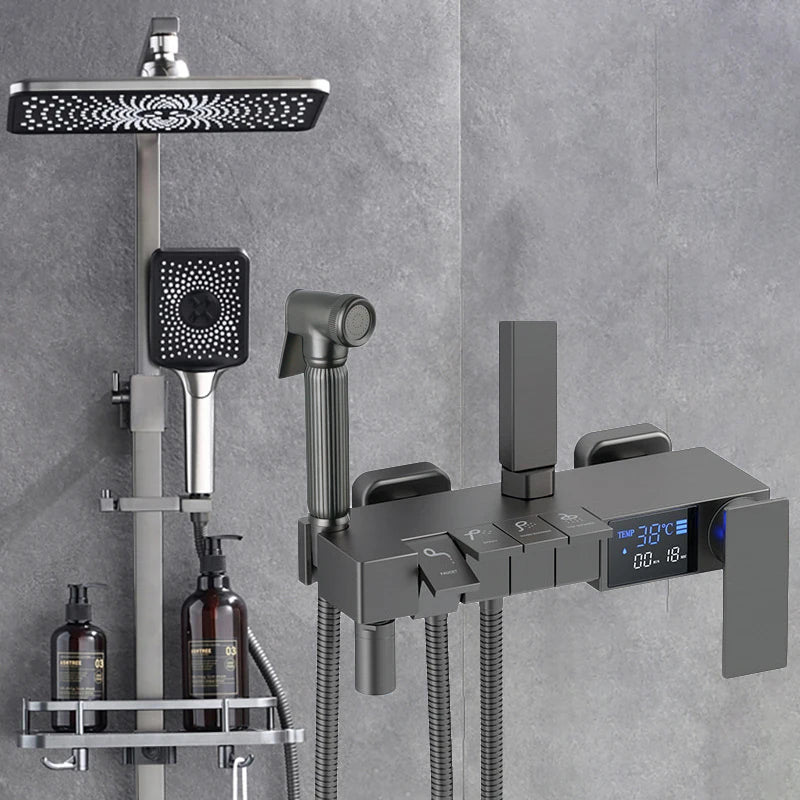 Piano Digital Display Thermostatic Bathroom Shower Set Hot Cold Brass Bathroom Faucets Accessories Digital Piano Shower System
