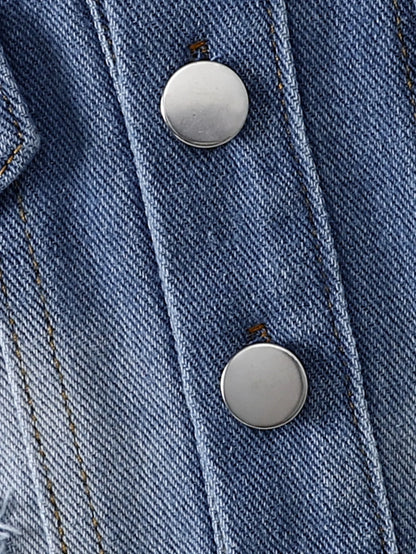 Completo in denim per bambini primavera autunno, design con strappi, giacca in jeans ampia con chiusura a bottoni, versatile, resistente all'usura, stile street.