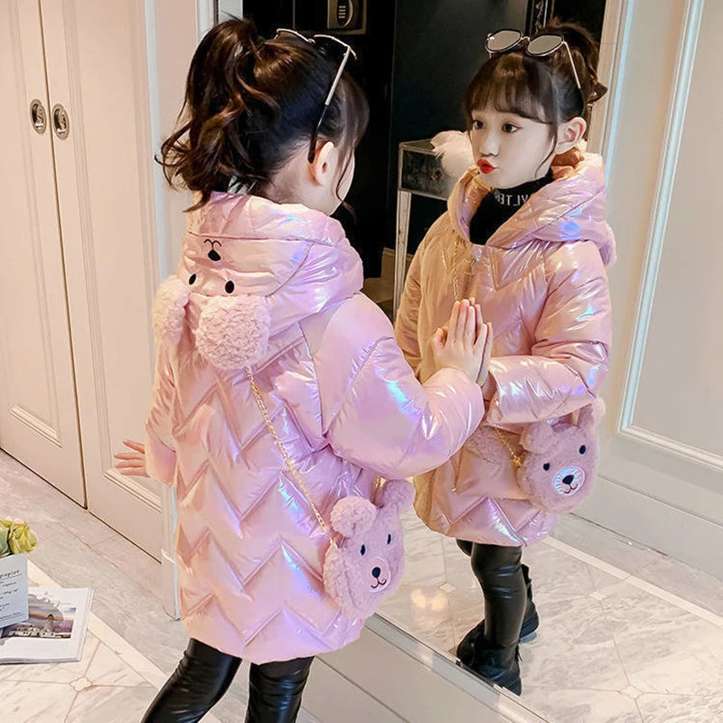 4 5 6 7 8 9 10 11 12 anni Giacca invernale da bambina imbottita Tieni al caldo Simpatico orsetto alla moda Cappotto con cappuccio Piccola principessa Abbigliamento per bambini