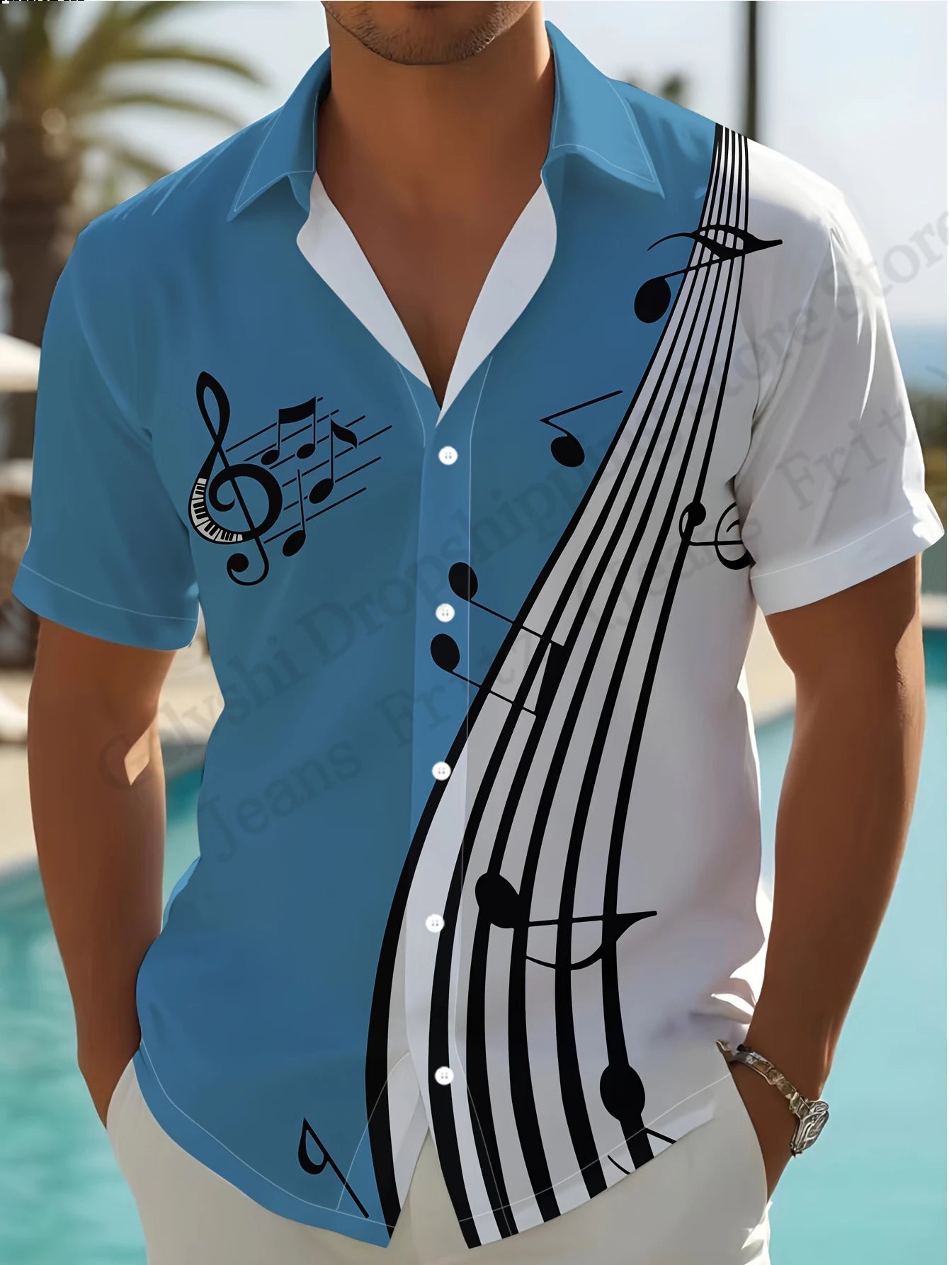 Camicie con stampa 3D di note musicali, da uomo e da donna, alla moda, a maniche corte, casual, da spiaggia, con risvolto, nuovi abiti per le vacanze