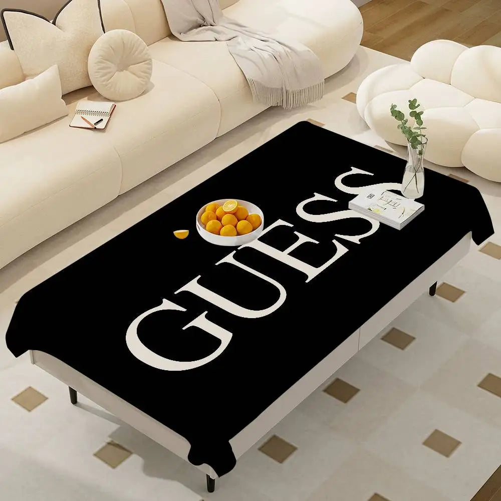 Tovaglia rettangolare con logo G-Guess-s-y, tovaglia in tela cerata, decorazione impermeabile per caminetto e tavolo da pranzo.
