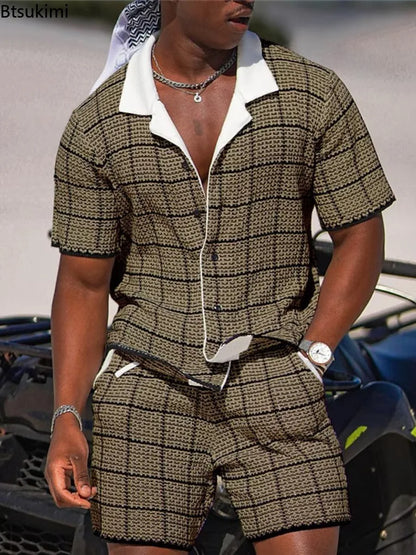 Completo da vacanza hawaiano da uomo, estivo, con camicia a maniche corte e pantaloncini, set di 2 pezzi, streetwear alla moda, abbigliamento casual con stampa 3D.