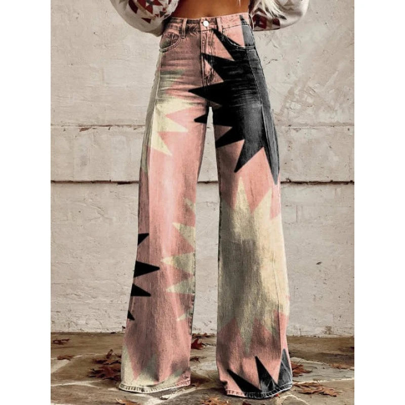 Cross-border Sale of Large-sized Women Casual Pants for European American Trade Thin Style Imitating copy Jeans Wide-leg Fashion