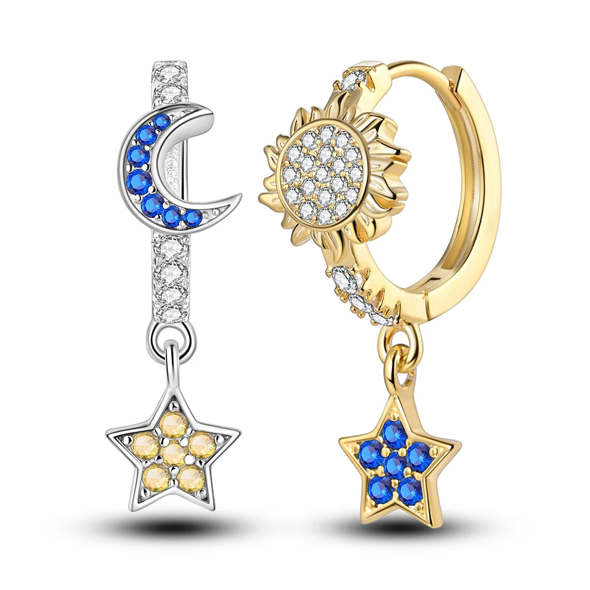 Orecchini a cerchio originali in argento 925 con stella, luna, trifoglio e farfalla con zirconi, perfetti per la creazione di gioielli e come regali di nozze per donne e ragazze.