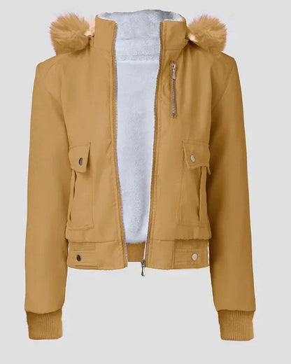 Giacca da donna corta Streetwear Moda versatile Casual Cerniera Spessa Maniche lunghe Cappotti con cappuccio per donna 2024 Autunno/Inverno