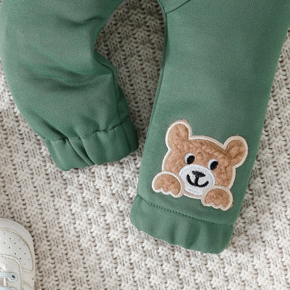 Completo invernale per neonati Prowow con maglione e pantaloni con orsetto ricamato e lettere, 2 pezzi. Set di abbigliamento carino per bambini.