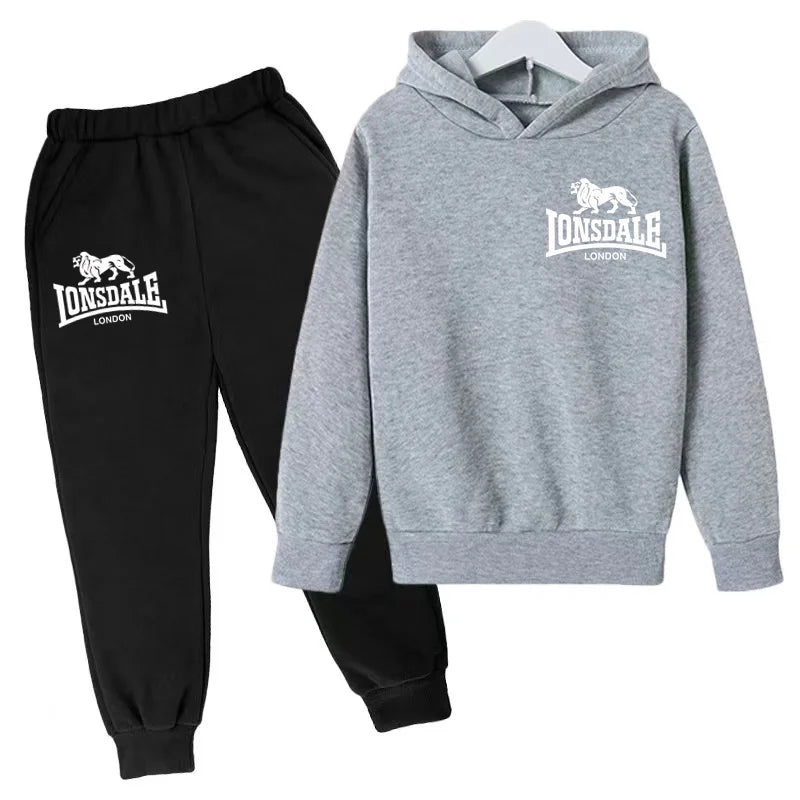 Felpa con cappuccio alla moda per bambini, tuta con stampa leone per ragazzi, cappotto per bambine dai 3 ai 12 anni, top + pantaloni, set sportivo casual da jogging, affascinante