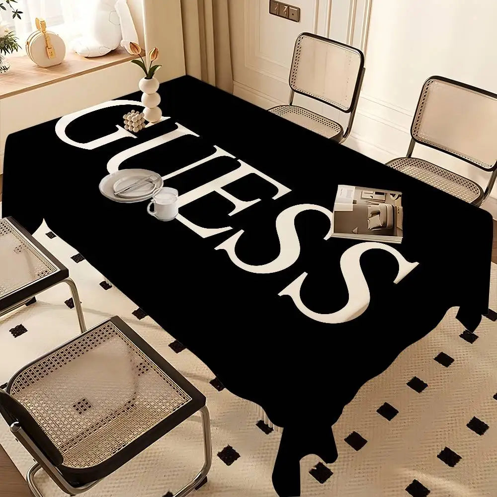 Tovaglia rettangolare con logo G-Guess-s-y, tovaglia in tela cerata, decorazione impermeabile per caminetto e tavolo da pranzo.