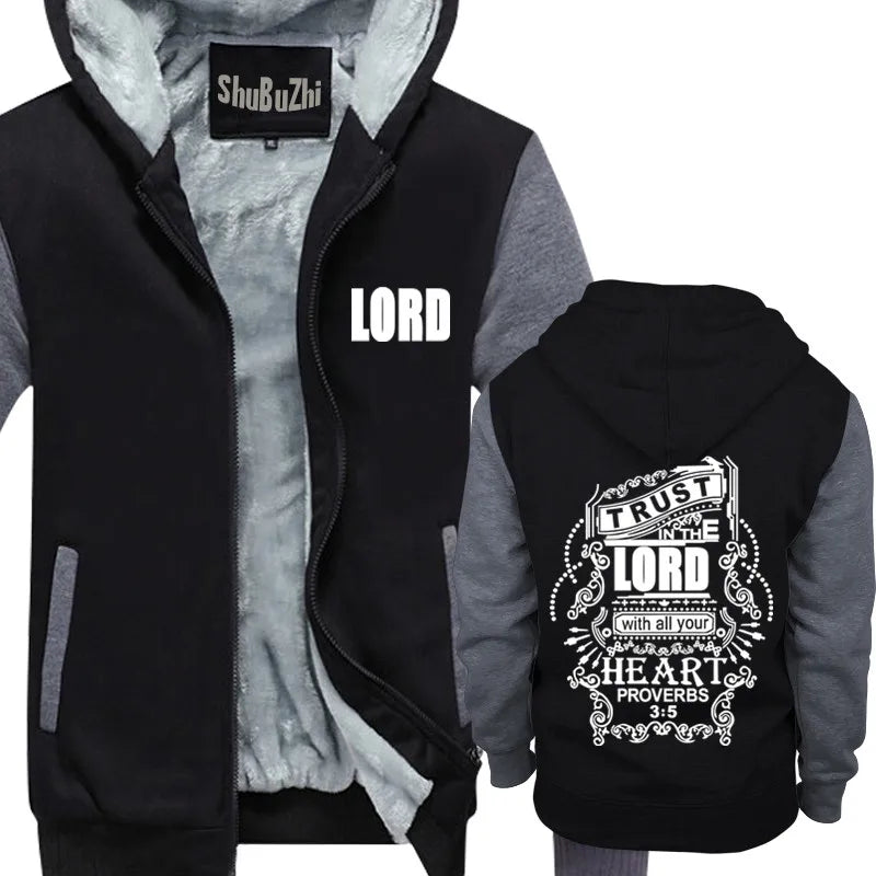 Confida nel Signore Felpe con cappuccio cristiane da uomo Felpe con cappuccio nere in cotone con Gesù cappotto invernale da uomo giacca di marca alla moda