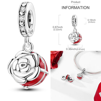 Anello romantico in argento sterling 925 con rosa, ideale per coppie, perfetto come proposta di matrimonio o per San Valentino. Ciondoli e perline adatti a collane e bracciali, perfetti per creare gioielli fai da te e regali.