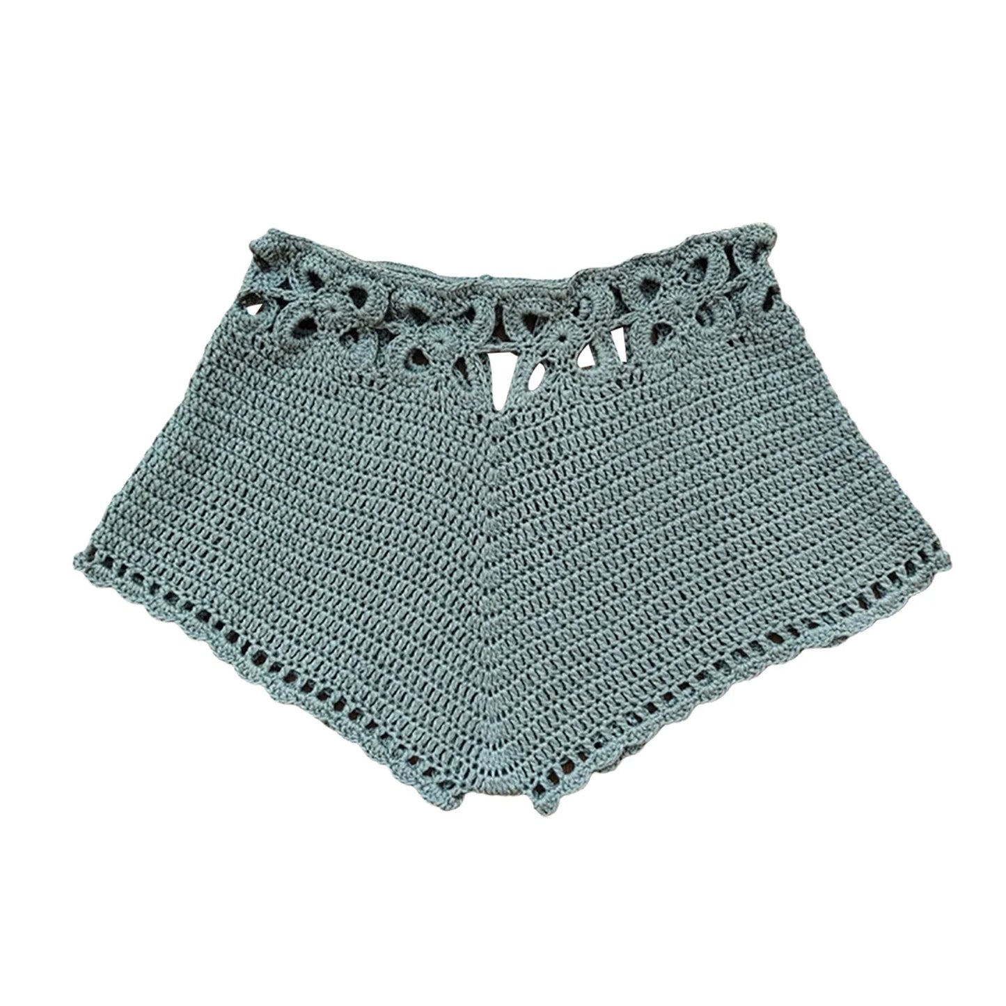 Pantaloncini da spiaggia da donna in maglia all'uncinetto con ritagli, pantaloncini da spiaggia estivi con coulisse, stile streetwear.