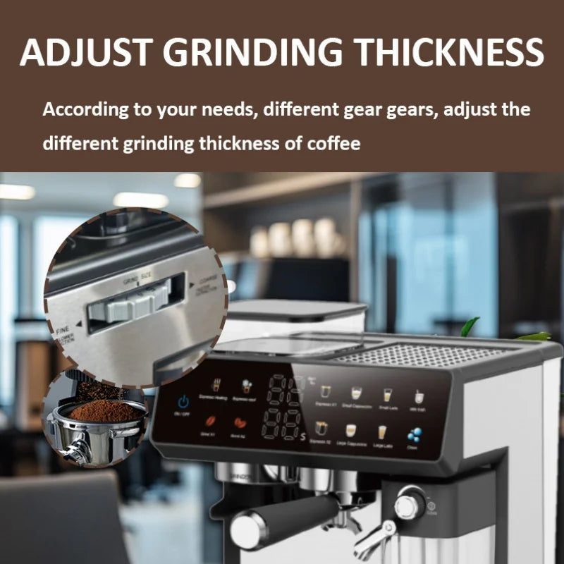 Macchina da caffè semiautomatica italiana da 220 V con funzione macinacaffè, macchina per caffè espresso per uso domestico e commerciale.