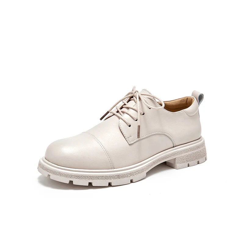 BEAUTODAY Scarpe Derby da donna in vera pelle, basse, punta tonda, allacciatura, tacco quadrato, casual, Oxford, fatte a mano 21529