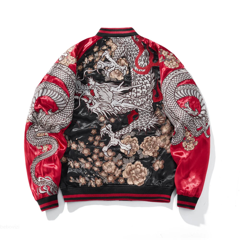 Giacca da baseball con ricamo drago cinese, giacca da motociclista da uomo, abbigliamento hip hop streetwear harajuku, autunno