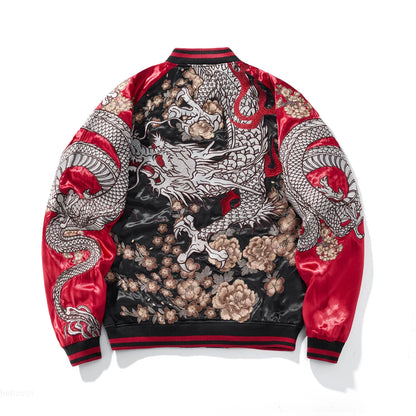 Giacca da baseball con ricamo drago cinese, giacca da motociclista da uomo, abbigliamento hip hop streetwear harajuku, autunno