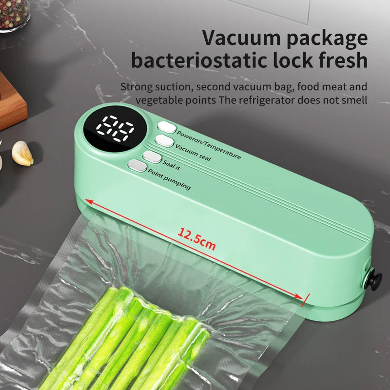Mini macchina per sigillatura sottovuoto wireless completamente automatica, piccola e portatile, per uso domestico, per alimenti e confezionamento in plastica.