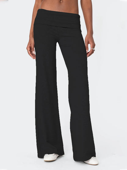 Women's Casual Baggy Pants Solid Wide Leg Sweatpants for Women Fold Over Low Rise Flare Yoga Lounge Pants