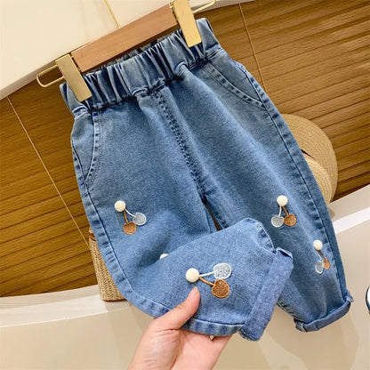 Jeans ricamati con fiori per bambina, jeans per bambini, pantaloni per bambina, pantaloni a gamba larga Daduhey, pantaloni harem, pantaloni per vestiti