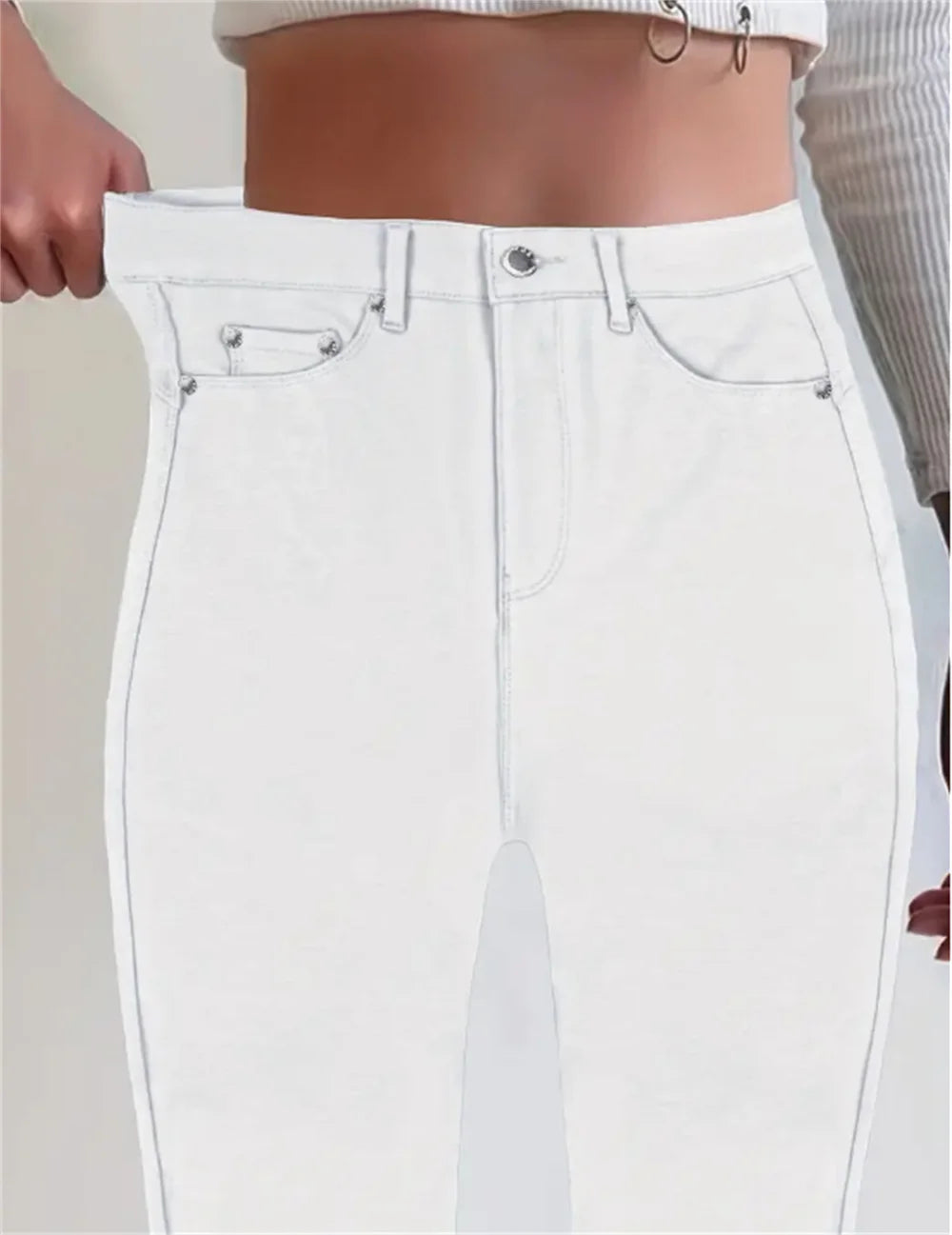 Women Slim Fit Stretch Jeans - 9/10 Length Ankle-Length Colorful Comfort Stretch Fabric  Pants Elastic Waist Casual Office Comfy