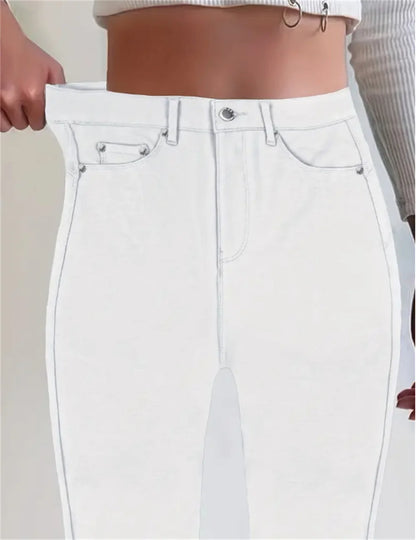 Women Slim Fit Stretch Jeans - 9/10 Length Ankle-Length Colorful Comfort Stretch Fabric  Pants Elastic Waist Casual Office Comfy