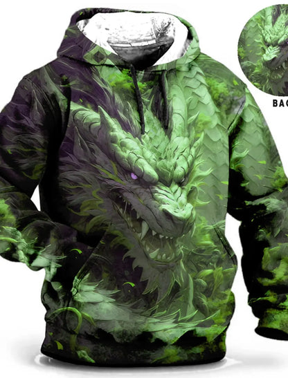 Felpa con cappuccio da uomo con stampa grafica di drago per il Capodanno cinese, stampa animalier, classica casual, pullover 3D, streetwear, maniche lunghe.
